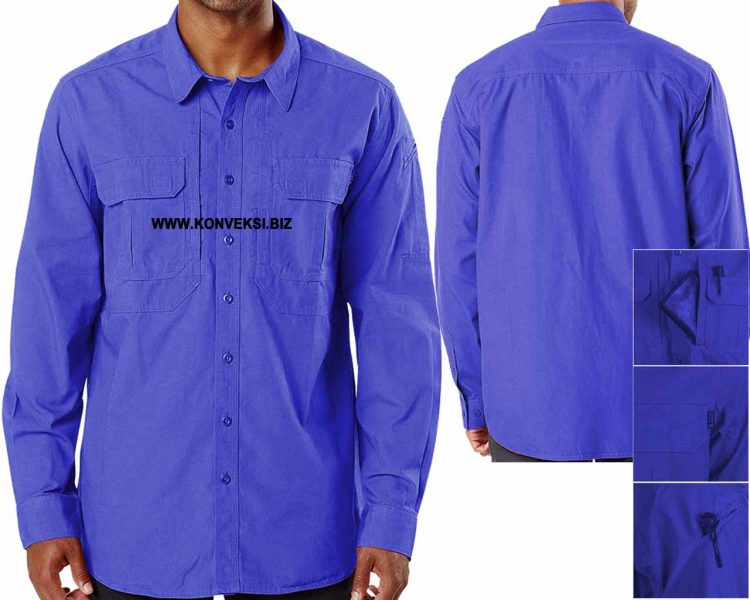 Kemeja Tactical Biru Lengan Panjang